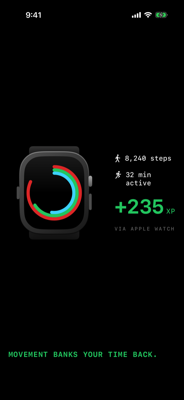 Movement earning XP via Apple Watch